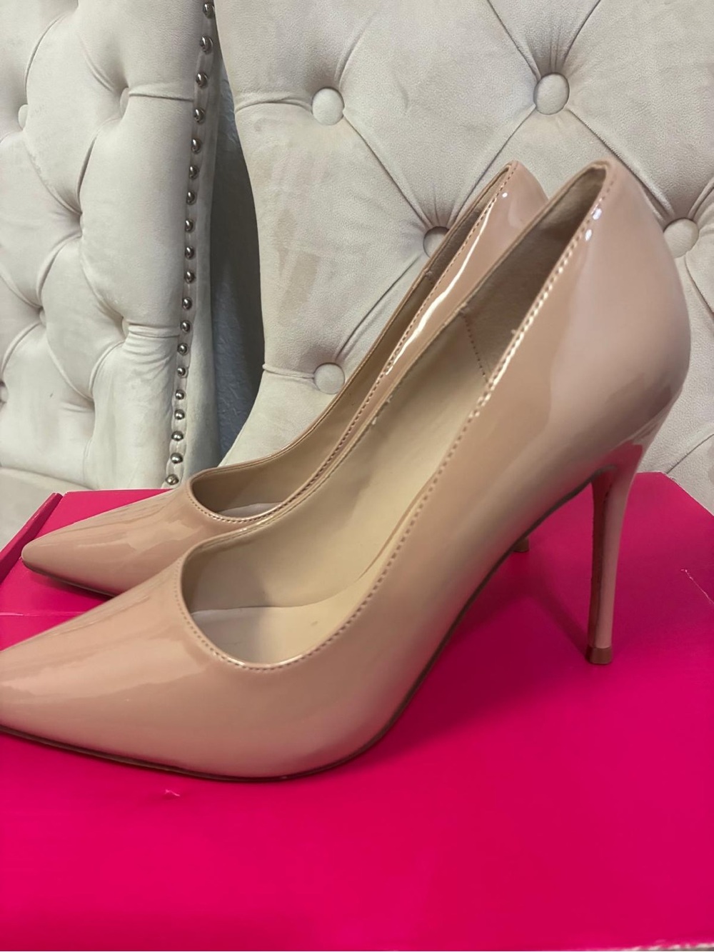 Nude Patent Pointed-Toe Stiletto Pumps - Women's